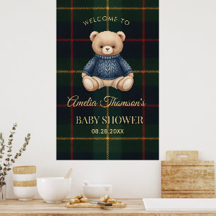 Chic Preppy Teddy Bear Baby Shower Poster