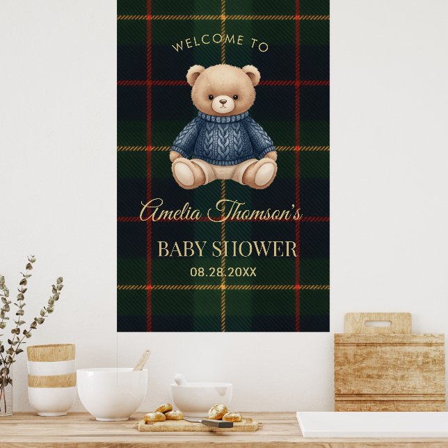 Chic Preppy Teddy Bear Baby Shower  Poster (Küche)