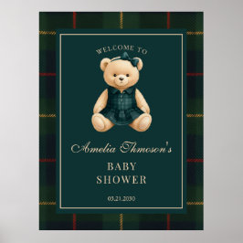Chic Preppy Teddy Bear Baby Shower Welcome Poster