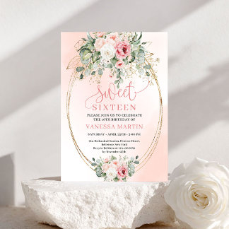 Chic Pretty Blush Rose Gold Glitter 16. Geburtstag Einladung