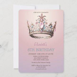 Chic Princess Crown Glitzer Geburtstag Einladung