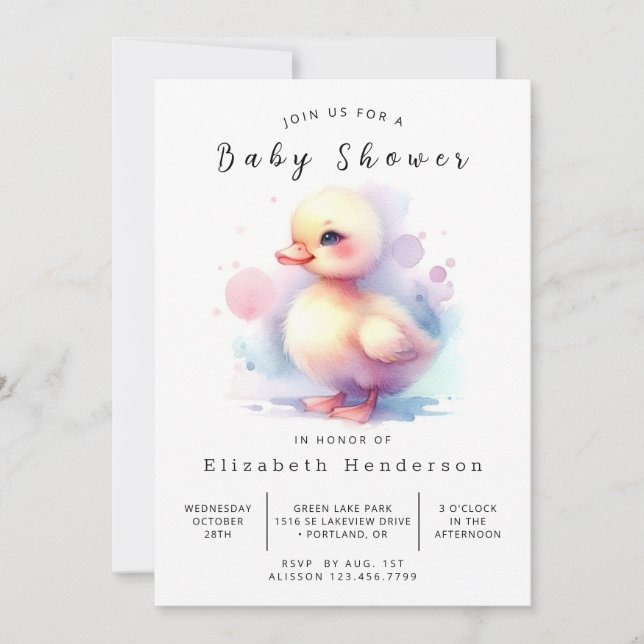 Chic Printable Duck Baby Duck Einladung (Vorderseite)