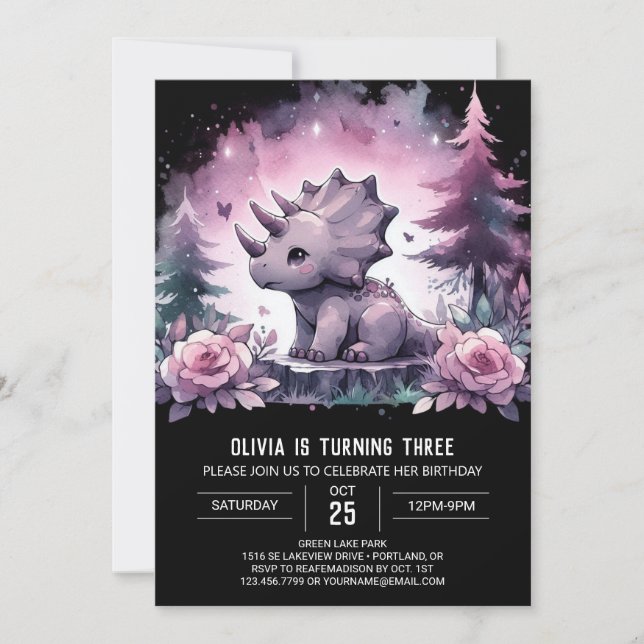 Chic Printable Triceratops Geburtstag Einladung (Vorderseite)