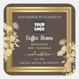 Chic Product Packaging Labels mit Logobraun Gold Quadratischer Aufkleber