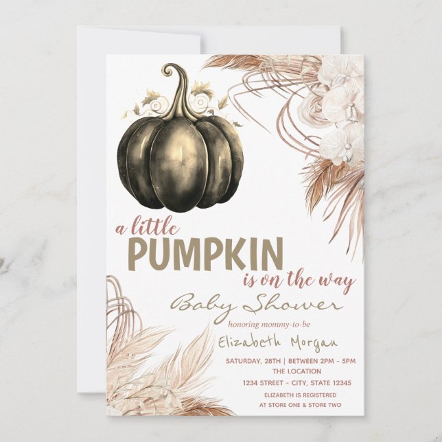 Chic Pumpkin Blume Pampas Grass Einladung (Vorderseite)