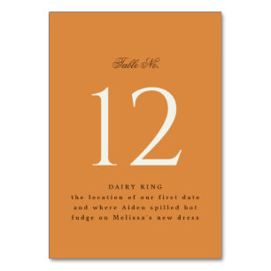 Chic Pumpkin Orange Event Table Zent Sign Tischnummer