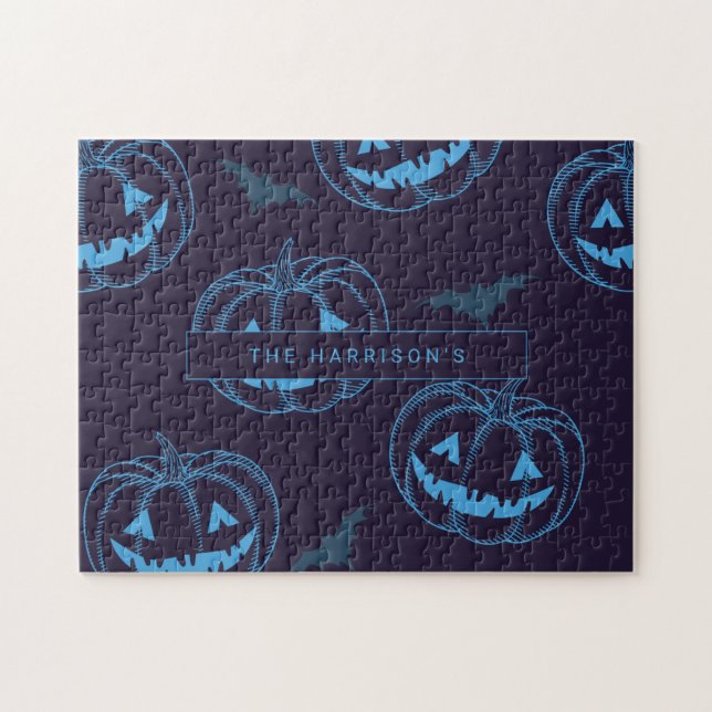 Chic Pumpkins Bats Halloween Name Puzzle (Horizontal)