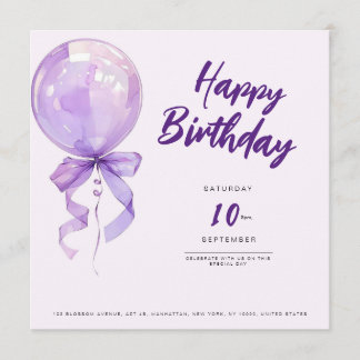 chic Purple balloons birthday invitation Einladung