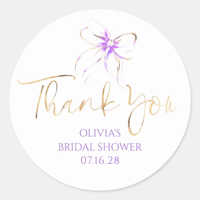 Chic Purple Bow Favors Bridal Shower Thank You  Runder Aufkleber (Vorderseite)