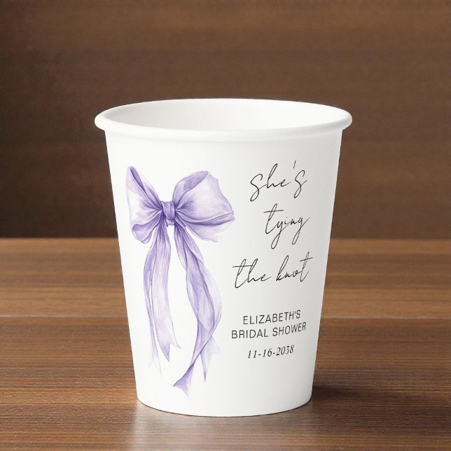 Chic Purple Bow Watercolor Bridal Shower Pappbecher (Chic Purple Bow Watercolor Bridal Shower Paper Cups)