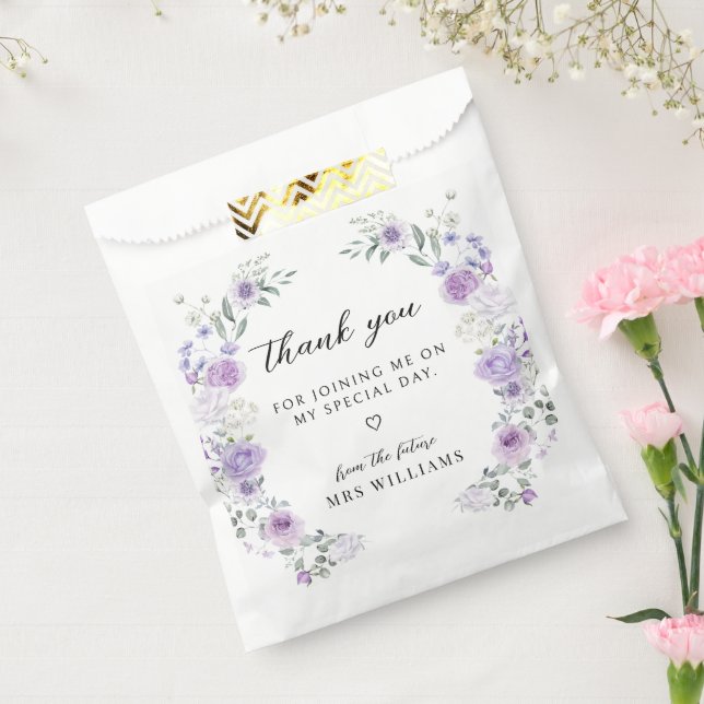 Chic Purple Floral Wreath Bridal Shower Thank You Geschenktütchen (Versiegelt)