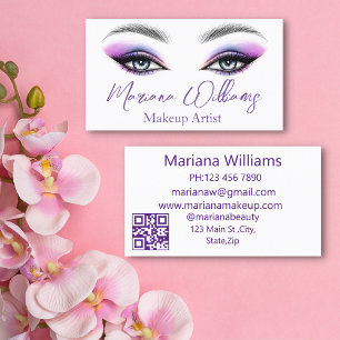 Chic Purple Makeup Artist Augen QR Code Visitenkarte