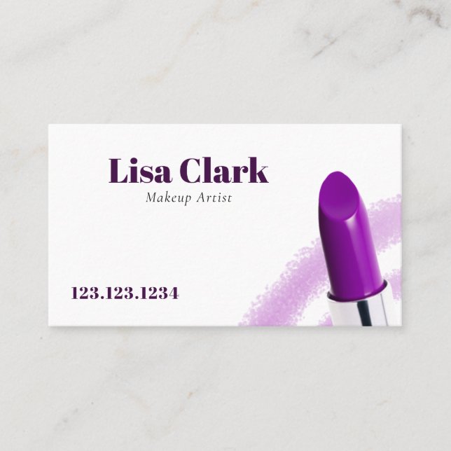 Chic Purple Shiny Lipstick Beauty Makeup Artist  Visitenkarte (Vorderseite)