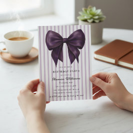 Chic Purple Stripes Birthday QR Invite Einladung