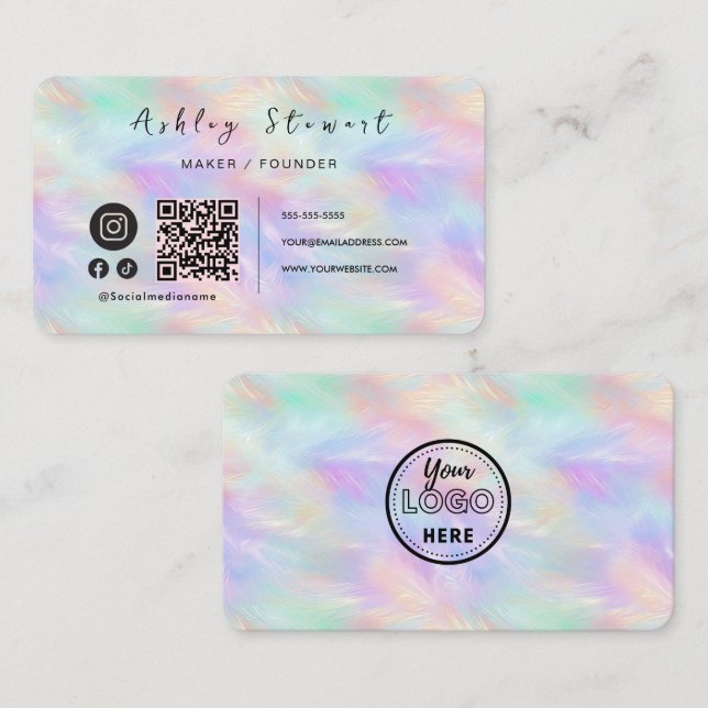 Chic Qr-Branding-Logo Iridescent Opal Stilvoll Visitenkarte (Vorne/Hinten)