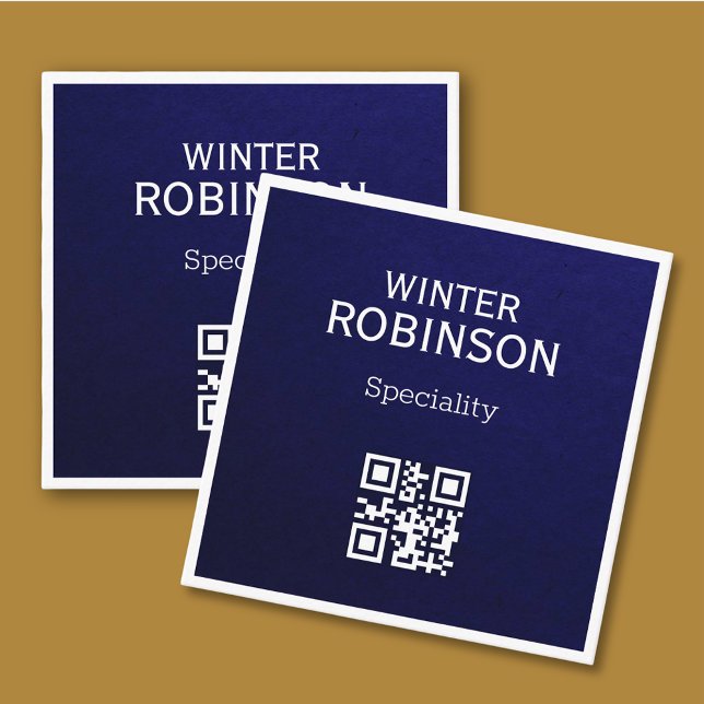 Chic QR-Code minimalistisch Mitternachtsblau beruf Quadratische Visitenkarte (Chic and modern design - Minimalist midnight blue with QR code )