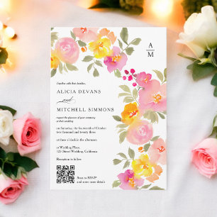 Chic Qr-Code und Hochzeit des Fotos in Monogramm Einladung