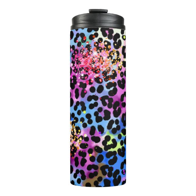 *~* Chic QR Glitzer Animal Leopard Spots Blau Thermosbecher (Vorderseite)