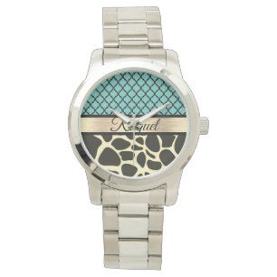 Chic Quatrefoil Giraffe Print Armbanduhr
