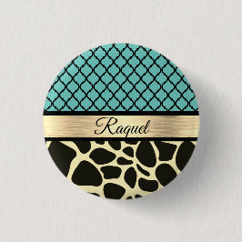 Chic Quatrefoil Giraffe Print Button