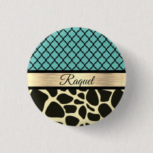 Chic Quatrefoil Giraffe Print Button