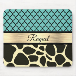 Chic Quatrefoil Giraffe Print Mousepad