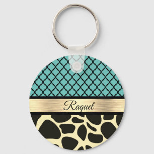 Chic Quatrefoil Giraffe Print Schlüsselanhänger