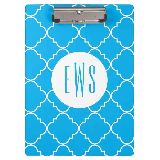 Chic Quatrefoil Monogramm Clipboard Klemmbrett (Vorderseite)