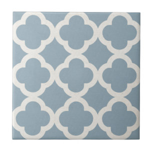Chic Quatrefoil Muster im Blau auf Leinwand-Blick Fliese