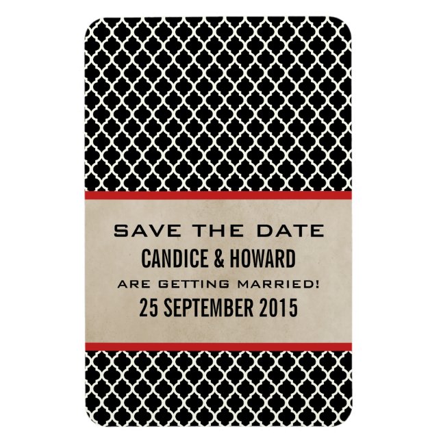 Chic Quatrefoil Save the Date Magnet, Red Magnet (Vertikal)