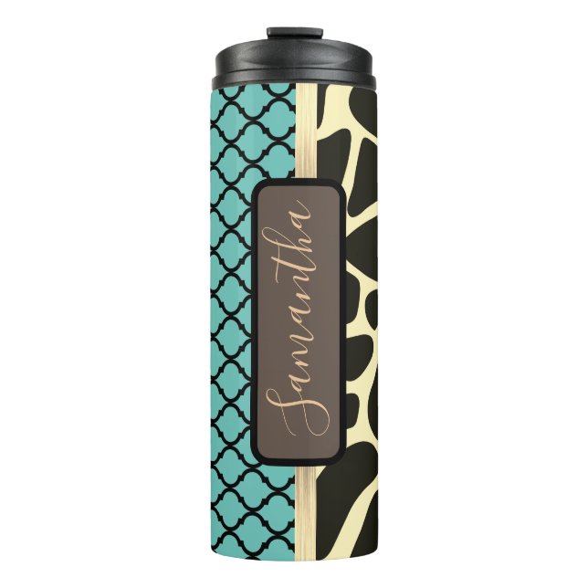 Chic Quatrefolie Giraffe Personalisiert drucken Thermosbecher (Vorderseite)