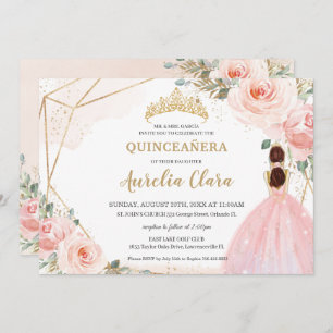 Chic Quinceañera Blush Pink Floral Tiara Geburtsta Einladung