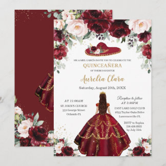Chic Quinceañera Burgundy Blush Charro Hat Einladung