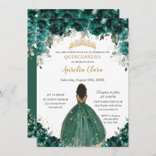 Chic Quinceañera Emerald Green Floral Princess Einladung