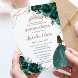 Chic Quinceañera Emerald Green Rose Gold Einladung