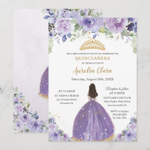 Chic Quinceañera Lila Lilac Floral Princess Einladung