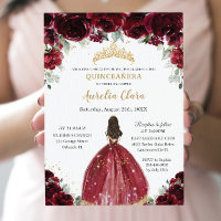 Chic Quinceañera Rich Burgundy Rote Floral Prinzes