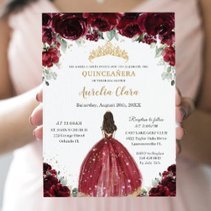Chic Quinceañera Rich Burgundy Rote Floral Prinzes Einladung