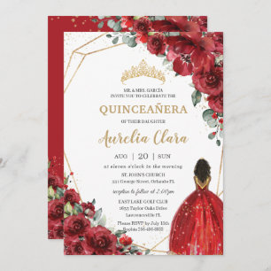 Chic Quinceañera Rote Blume Floral Brown Princess Einladung