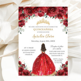 Chic Quinceañera Rote Florale Rose Princess Tiara Einladung