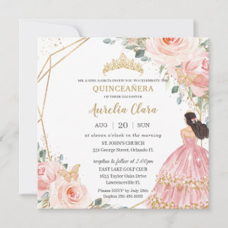 Chic Quinceañera Soft Blush Pink Blütenprinzessin Einladung