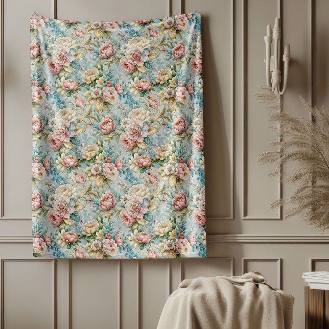 Chic Raffined Rokoko Floral Soft Pastel Elegante Fleecedecke (Chic Refined Rococo Floral Soft Pastel Elegant Fleece Blanket)