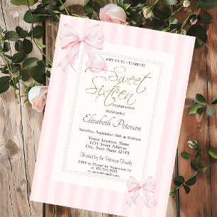 Chic Rahmen Rosa Schleife Gestreift Sweet 16 Einladung
