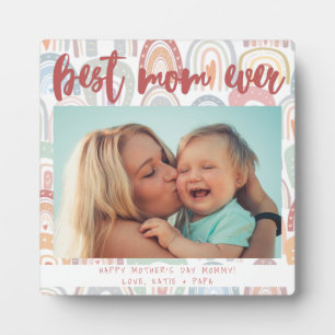 Chic Rainbow Boho Foto Calligraphy Best Mama Ever Fotoplatte