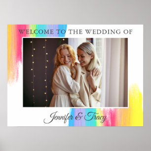 Chic Rainbow Couple Foto Wedding Willkommen Poster