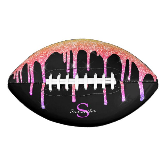 Chic Rainbow Glitzer Sparkle Tropfens Black Monogr Football (Vorderseite)