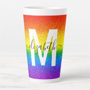 Chic Rainbow Glitzer Strip Monogramm Name Milchtasse