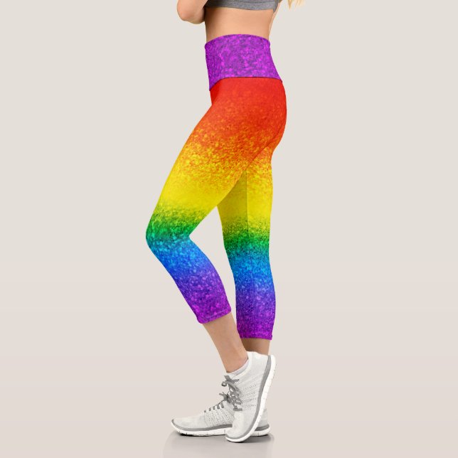 Chic Rainbow Glitzer Stripes Glitzern Capri Leggings (Links)