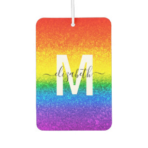 Chic Rainbow Glitzer Stripes Monogramm Name Autolufterfrischer