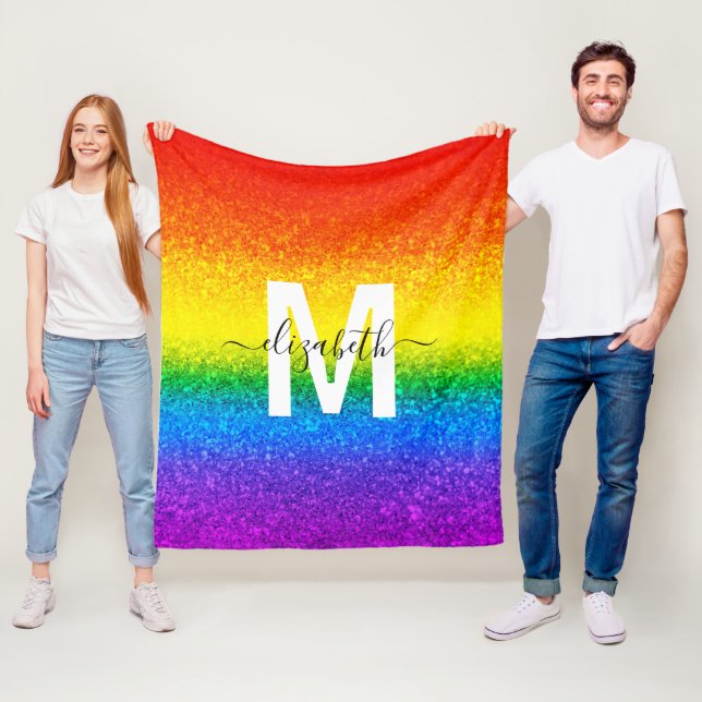 Chic Rainbow Glitzer Stripes Monogramm Name Fleecedecke (Beispiel)